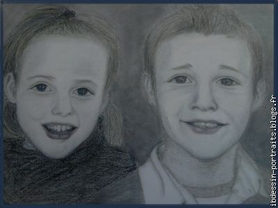 deux enfants, crayons gras et craies sur toile(45x61)